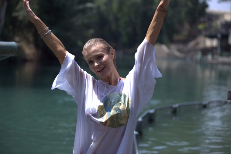 Former 'Real Housewives of Miami' star Joanna Krupa after being baptized in the Jordan River in Israel on August 7, 2015.