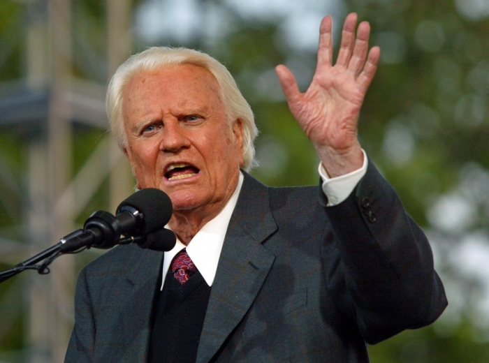 Evangelist Billy Graham speaks during his Crusade at Flushing Meadows Park in New York, June 25, 2005. Graham, 86, has preached the Gospel to more people in a live audience format than anyone in history - over 210 million people in more than 185 countries. His followers believe that the New York Crusade which runs from June 24 to 26 will be his last live appearance.