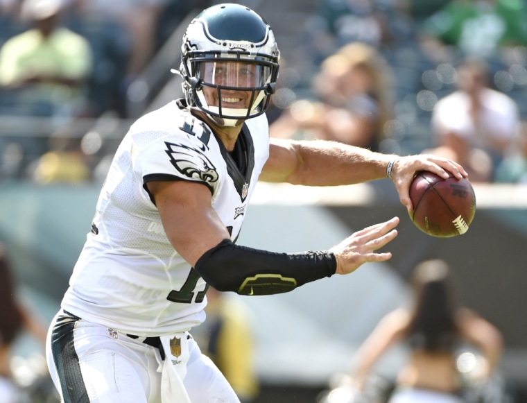 Philadelphia Eagles quarterback Tim Tebow (11) throws a pass against the Indianapolis Colts in a preseason NFL football game at Lincoln Financial Field. The Eagles defeated the Colts, 36-10, Philadelphia, Pennsylvania, August 16, 2015.