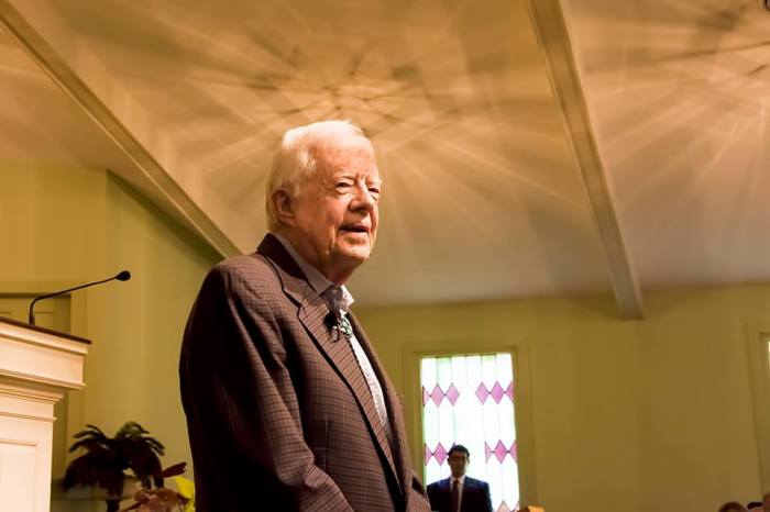Former President Jimmy Carter at Maranatha Baptist Church in Plains, Georgia.