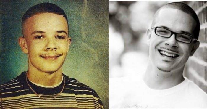 Shaun King (L) at 14, and (R) as an adult.