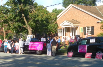 Protesters gather across the street from a Planned Parenthood facility in Richmond, Virginia, on the morning of Saturday, August 22, 2015.