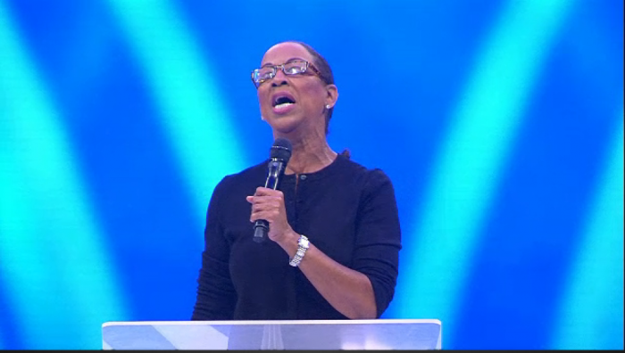 Evangelist Joyce L. Rodgers speaking at the Sunday service at MegaFest 2015 at American Airlines Center in Dallas, Texas on August 23, 2015.