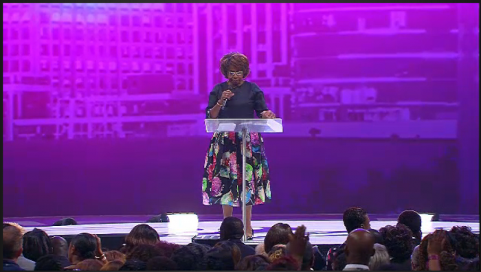 Dr. Cynthia James hosting Sunday Service at MegaFest on August 23, 2015.