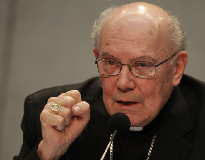Cardinal William Joseph Levada gestures during a news conference at the Vatican, October 20, 2009. Pope Benedict has approved a document that would make it easier for Anglicans to join the Roman Catholic Church. The move comes after years of discontent in the 70 million-strong worldwide Anglican community about the liberal attitudes of some parts of the church toward women priest and homosexual bishops.