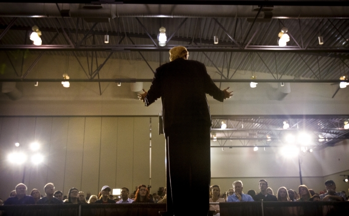 Donald Trump speaks during his 'Make America Great Again Rally' at the Grand River Center in Dubuque, Iowa, August 25, 2015.