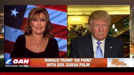 Saran Palin interviewing Donald Trump on One America News on Aug. 28, 2015.
