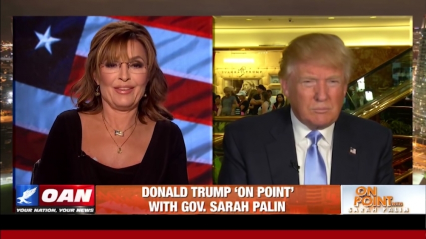 Saran Palin interviewing Donald Trump on One America News on Aug. 28, 2015.