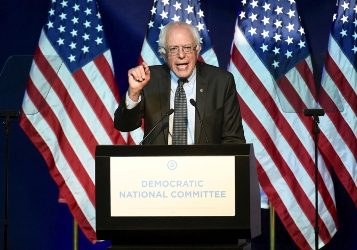 Democratic presidential candidate and U.S. Senator Bernie Sanders addresses the Democratic National Committee (DNC) Summer Meeting in Minneapolis, Minnesota, August 28, 2015.