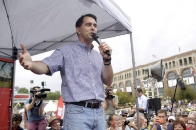 Republican presidential candidate and Governor of Wisconsin Scott Walker speaks at the Iowa State Fair in Des Moines, Iowa. August 17, 2015.