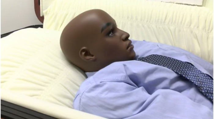 Greater New Hope Church Pastor Anthony Pippens created the dummy in a casket display to help curb violence in Indianapolis.