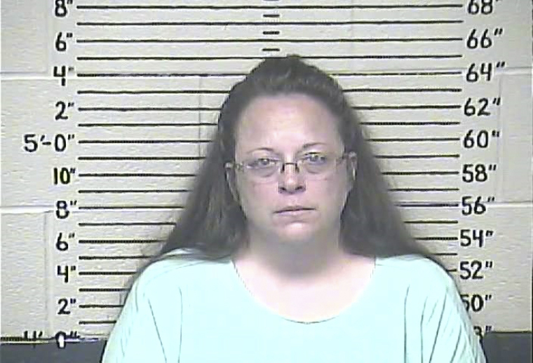 Rowan County clerk Kim Davis is shown in this booking photo provided by the Carter County Detention Center in Grayson, Kentucky, September 3, 2015. Davis was jailed on Thursday for refusing to issue marriage licenses to gay couples, and a full day of court hearings failed to put an end to her two-month-old legal fight over a U.S. Supreme Court ruling upholding same-sex marriage.