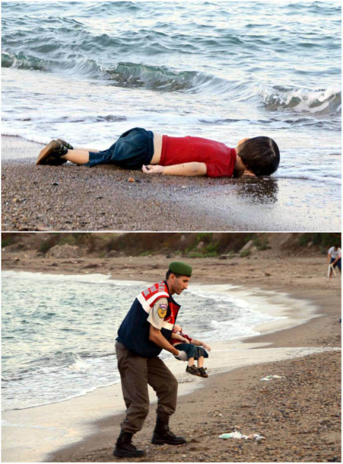 Images of the dead body of 2-year-old Syrian boy (Alan Shenu) Aylan Kurdi on the beach of the coastal town of Bodrum, Turkey, have shocked the world (taken Sept. 2, 2015). The boy and his family (which also lost his 5-year-old brother and mother to drowning) were attempting to sail to the Greek island of Kos.