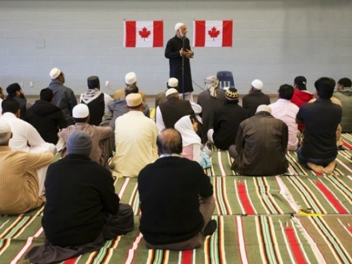 Canadian Muslims during prayer in this undated photo.