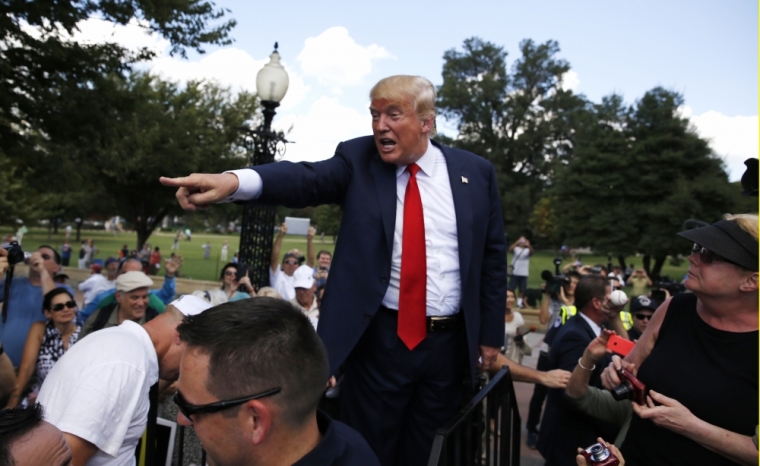 Republican presidential candidate Donald Trump arrives at a Capitol Hill rally to 'Stop the Iran Nuclear Deal' in Washington September 9, 2015.