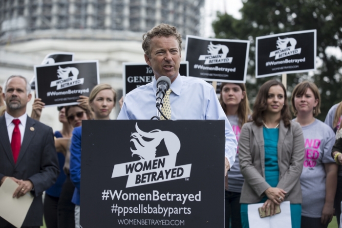 Republican presidential candidate Sen. Rand Paul (R-KY) speaks at a rally with pro-life groups to demand Congress defund Planned Parenthood in the budget that must be passed by the end of September. on Capitol Hill in Washington September 10, 2015.
