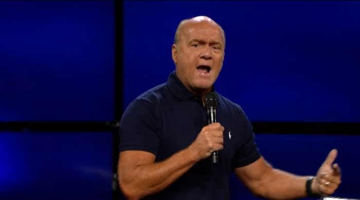 Pastor Greg Laurie preaching in his California megachurch, on Judas Iscariot's betrayal of Jesus in Irvine, California, on Sunday, September 13, 2015.