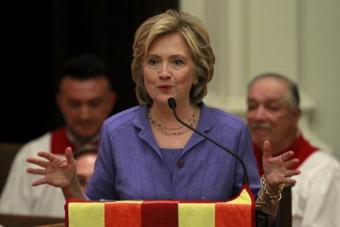 U.S. Democratic presidential candidate Hillary Clinton speaks at the Foundry United Methodist Church's bicentennial service in Washington, September 13, 2015.