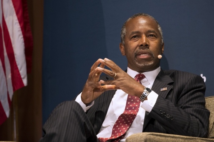 Republican presidential candidate Ben Carson speaks to the Commonwealth Club at the InterContinental Mark Hopkins Hotel in San Francisco, California, September 8, 2015.