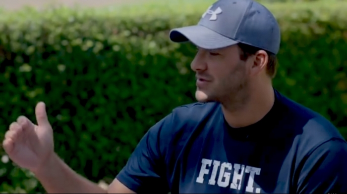 Pastor Ed Young in conversation with quarterback Tony Romo
