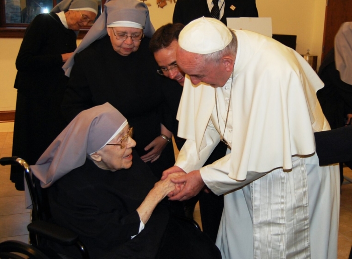 Pope Francis visited the Little Sisters of the Poor located near Catholic University in Washington D.C. on September 23, 2015.