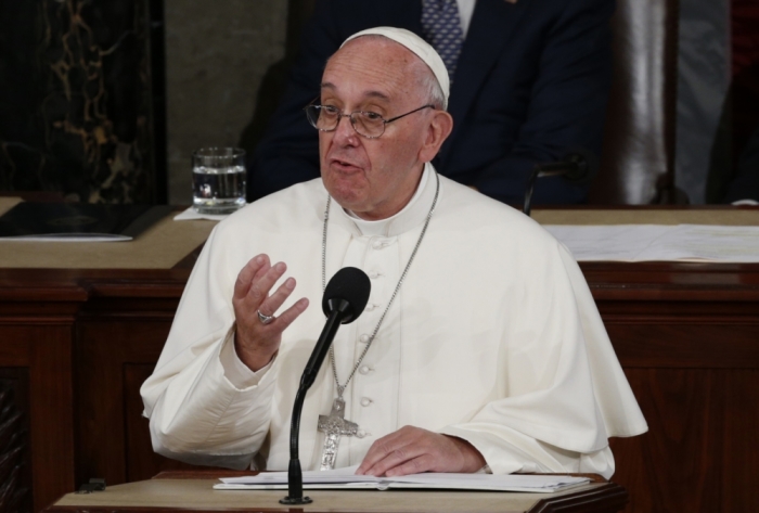 Pope Francis addresses a joint meeting of the U.S. Congress in the House Chamber on Capitol Hill in Washington, September 24, 2015.