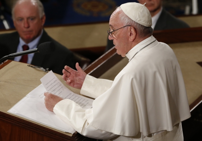 Pope Francis addresses a joint meeting of the U.S. Congress in the House of Representatives Chamber on Capitol Hill in Washington, September 24, 2015.
