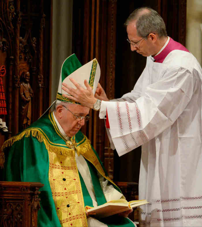 Pope Francis is seen during The Evening Prayer (Vespers) at St. Patrick's Cathedral in New York City, September 24, 2015.