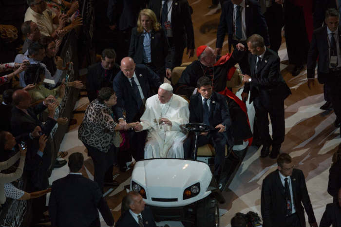 Pope Francis leads Mass attended by thousands of the ticketed faithful at Madison Square Garden in New York City on Friday, September 25, 2015.