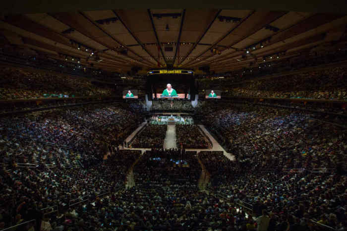 Pope Francis leads Mass attended by thousands of the ticketed faithful at Madison Square Garden in New York City on Friday, September 25, 2015.