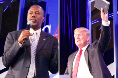 Republican presidential candidates Dr. Ben Carson and Donald Trump at the Values Voter Summit, Washington, D.C., Sept. 25, 2015.