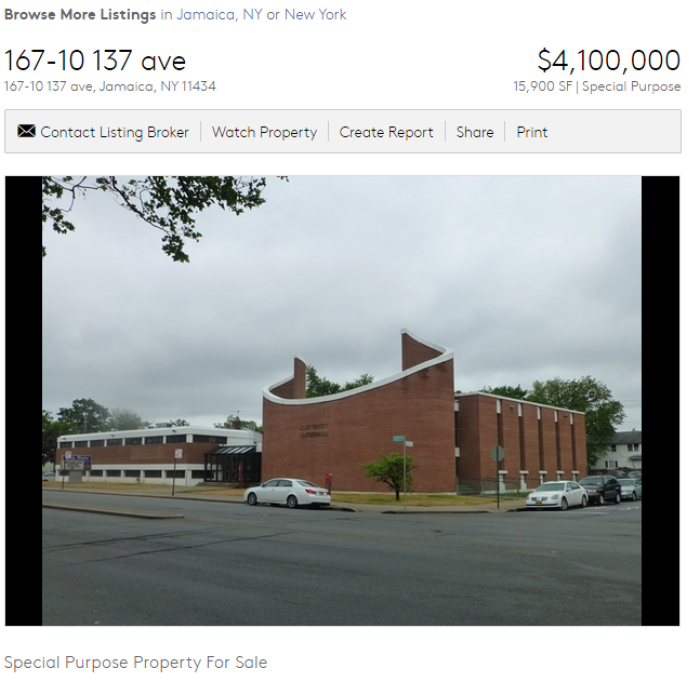 A church property in Jamaica, Queens for sale in this undated photo.