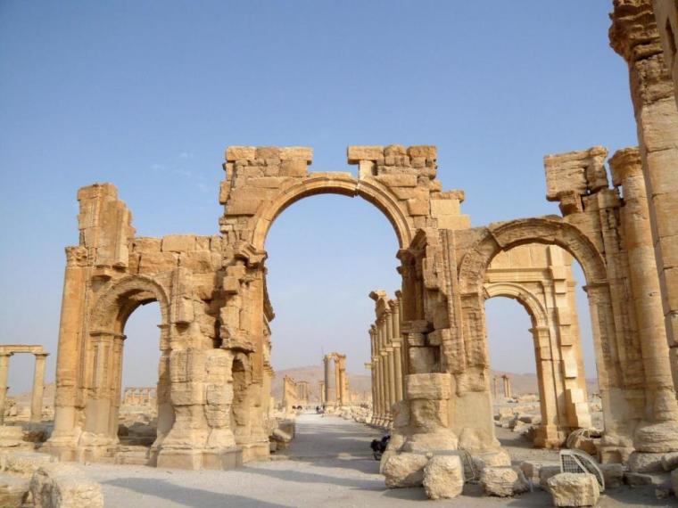 A view shows the Monumental Arch in the historical city of Palmyra, Syria, August 5, 2010.