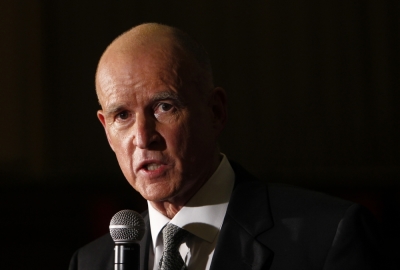 California Democratic gubernatorial candidate Jerry Brown speaks at a news conference following his debate with his Republican opponent Meg Whitman at Dominican University in San Rafael, California, October 12, 2010.