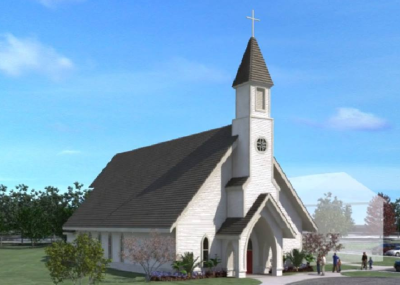 A digital image of the planned new church building for Church of Our Savior, an Anglican congregation located in Jacksonville Beach, Florida.