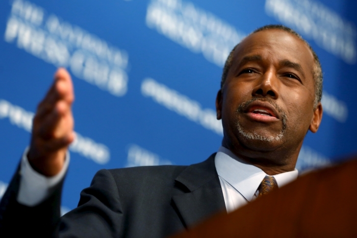 U.S. Republican candidate Dr. Ben Carson speaks at the National Press Club in Washington, October 9, 2015.