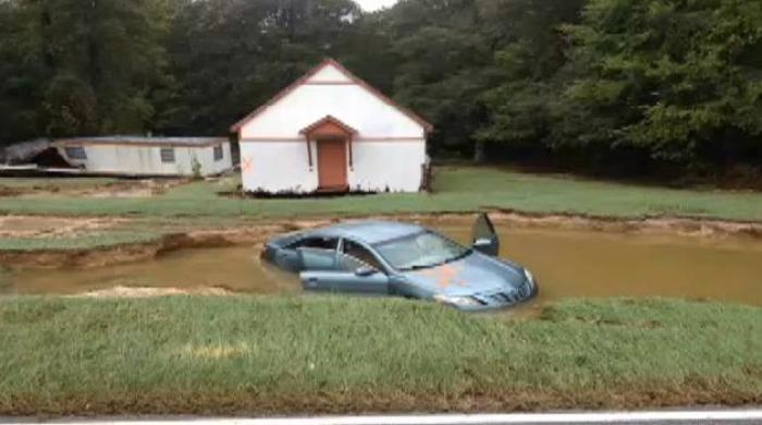 Clara Gantt's car trapped in flood waters near Irmo, South Carolina, in October 2015.