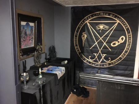An altar in the Greater Church of Lucifer, as depicted on the organization's Facebook page. The group's leaders claim it does not worship Lucifer, but seeks the 
