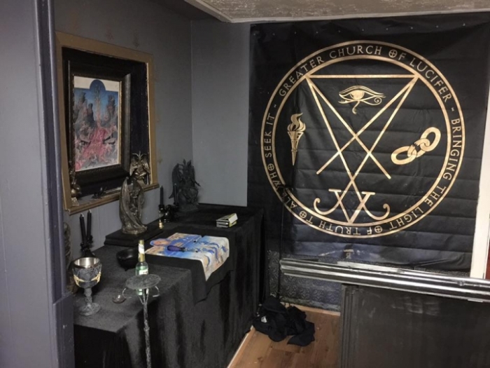 An altar in the Greater Church of Lucifer, as depicted on the organization's Facebook page. The group's leaders claim it does not worship Lucifer, but seeks the 'light of truth.'