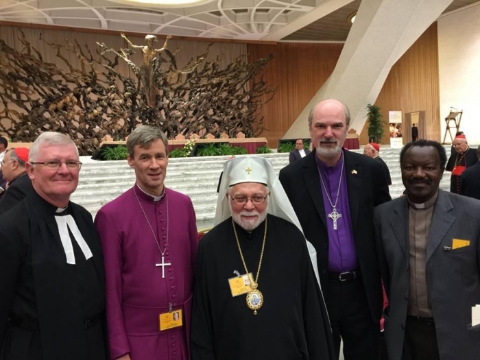 Ecumenical delegates at 50 years jubilee of Vatican Synod: From left: Methodist, Anglican, Estonian-Orthodox, Evangelical, Lutheran. Vatican City, October 17, 2015.
