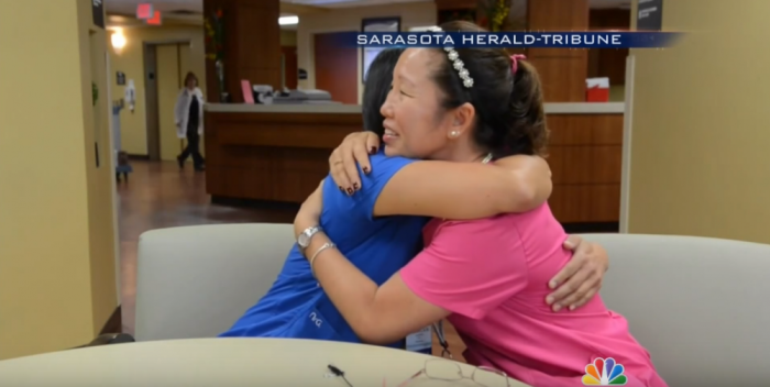 Sisters Holly Hoyle O'Brien and Meagan Hughes, both of whom were adopted by different American families back in the 1970s, reunited decades later after working at the same hospital in Sarasota, Florida.