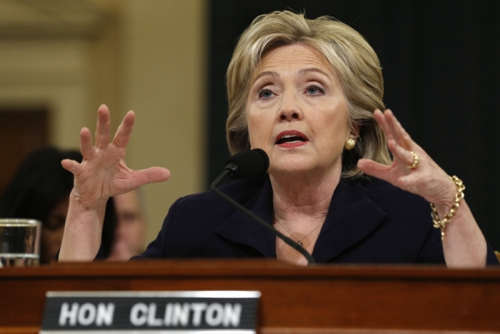Democratic presidential candidate Hillary Clinton testifies before the House Select Committee on Benghazi, on Capitol Hill in Washington, October 22, 2015.