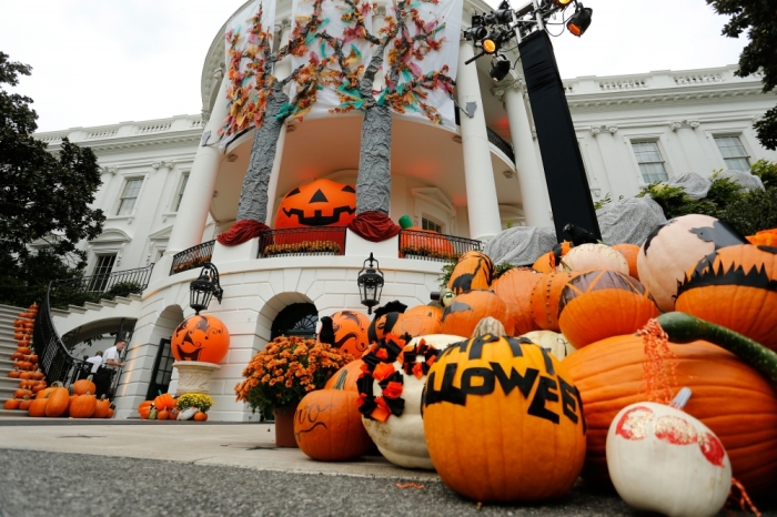 The White House is decorated for U.S. President Barack Obama and first lady Michelle Obama to receive children on the South Lawn for a Halloween celebration in Washington October 31, 2014.