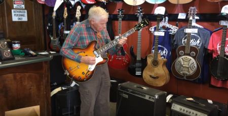 80-year-old Bob Wood shocks music store by playing guitar in awesome fashion.