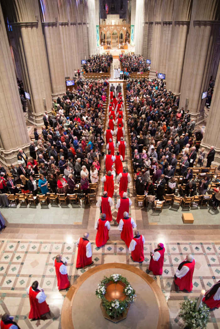 A procession at the installation service for the Rev. Michael Curry, first African-American Presiding Bishop of The Episcopal Church, held at the Washington National Cathedral in the District of Columbia on Sunday, November 1, 2015.