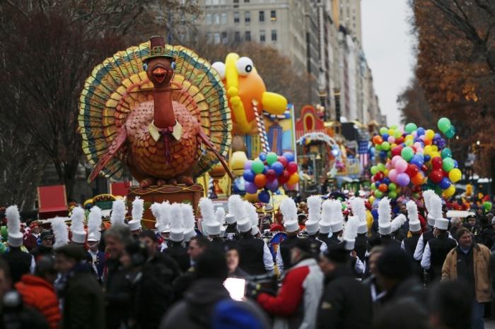 Performers prepare for a Macy's Thanksgiving Day Parade in New York.