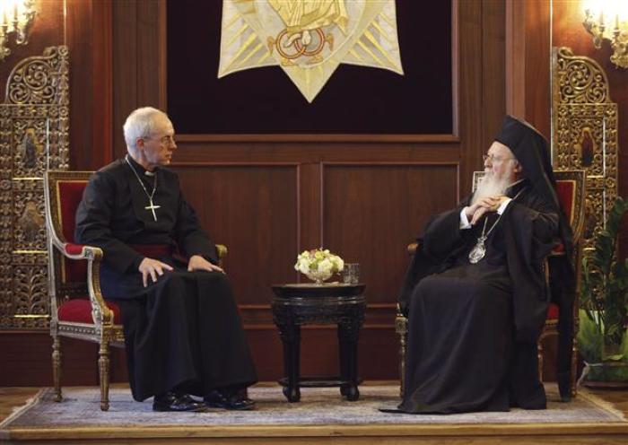 The Archbishop of Canterbury, Justin Welby (L), meets with Fener Orthodox Greek Patriarchate Bartholomew in Istanbul January 13, 2014.