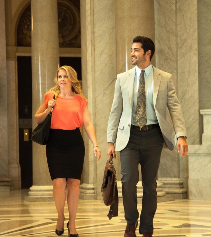 Melissa Joan Hart plays teacher Grace Wesley, while Jesse Metcalfe portrays her lawyer Tom Endler defending her Christian faith in 'God's Not Dead 2,' which hits theaters April 1, 2016.