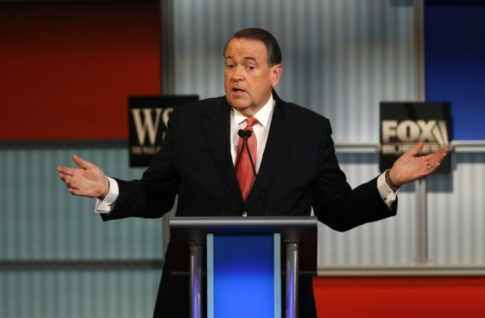 Republican U.S. presidential candidate and former Arkansas Governor Mike Huckabee speaks during a forum for lower polling candidates held by Fox Business Network before the 2016 U.S. Republican presidential candidates debate in Milwaukee, Wisconsin, November 10, 2015.