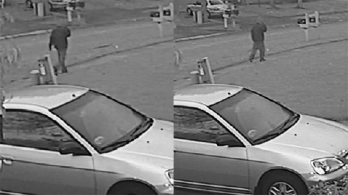 Two still photos of the suspect in the murder of Amanda Blackburn in Indianapolis, Indiana.